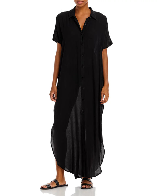 MARTINEZ-Button Front Maxi Swim Cover-Up