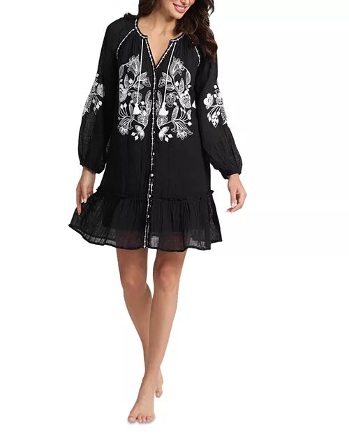 MARTINEZ-Linen Gauze Tunic Swim Cover-Up